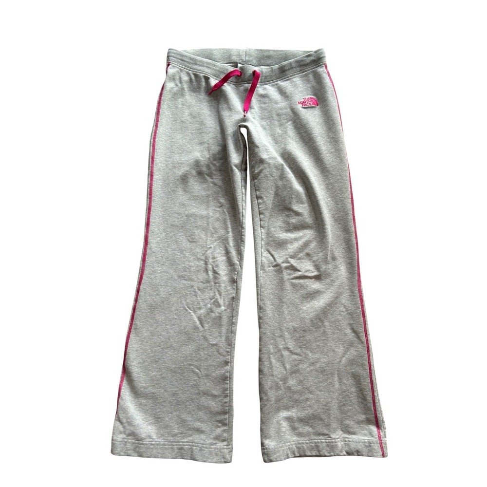 Y2K The North Face Womens Gray Pink Stripe Wide Leg Sweatpants Small Gorpcore